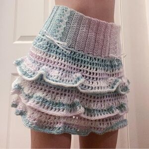 Handmade Crochet Ruffle Mini Skirt in Pastel Colors